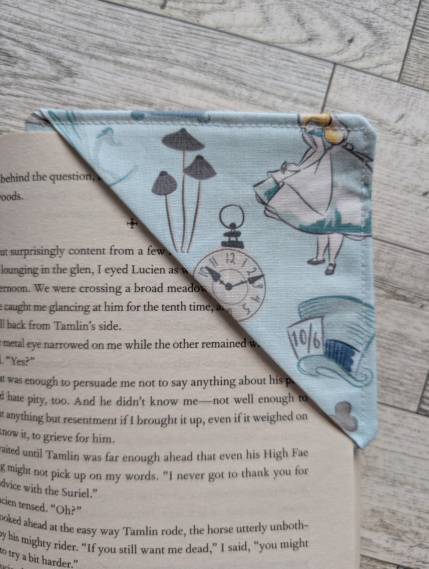 π Wonderland-Inspired Fabric Corner Bookmark β Bookish Gift