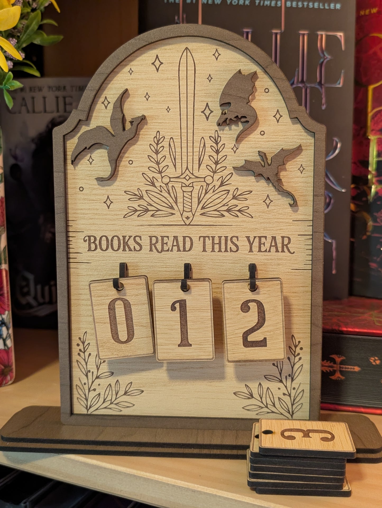 Wooden Reading Goal Tracker | Book Counter Display | Fantasy Reader Gift