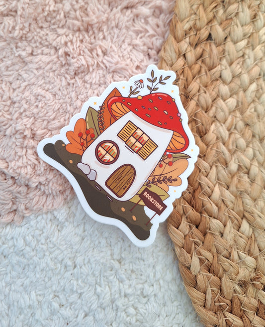 Mushroom Bookstore Vinyl Sticker – Cottagecore Bookish Sticker for Readers